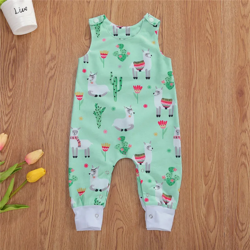 

Infant Baby Cartoon Patterns Jumpsuit Cute Style Sleeveless Round Neck Printing Romper