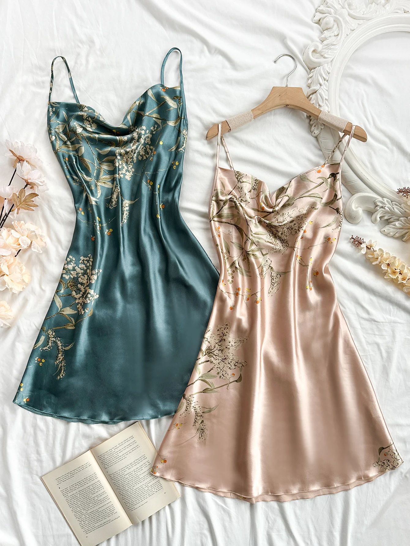 

Элегантная женская ночная рубашка с вишневым принтом и платья на бретелях, комплект из 2 предметов, удобная одежда для сна