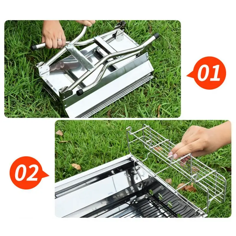 Portable Folding Barbecue Grill Heating Stoves Multifunction Camping BBQ Grill Rack Net Firewood Stove Stainless steel BBQ Grill