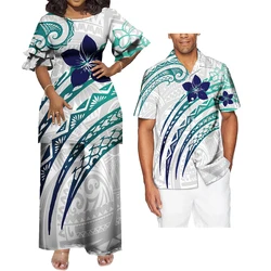 Summer Casual Polynesian Classic Couple Of Set Custom Plus Size Puletasi Dress And Aloha Hawaiian Shirt Couple Matching Clothes