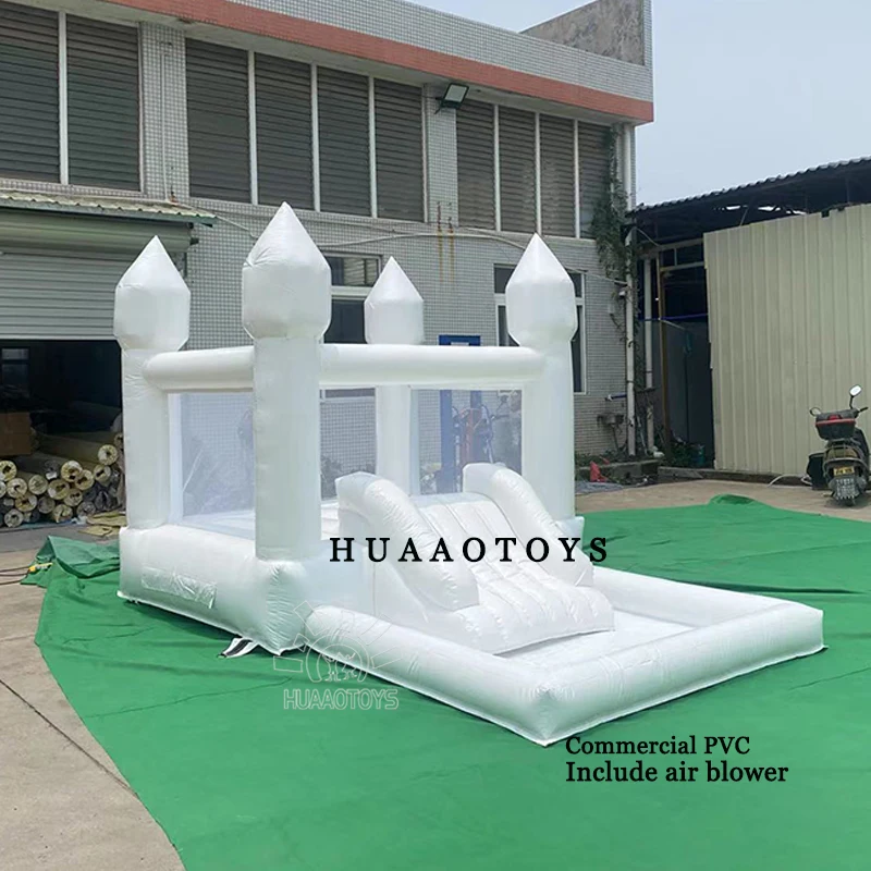 PVC Soft Play Inflatable White Bounce House With Slide Ball Pit Party Inflatable Mini Bouncy Castle With Blower