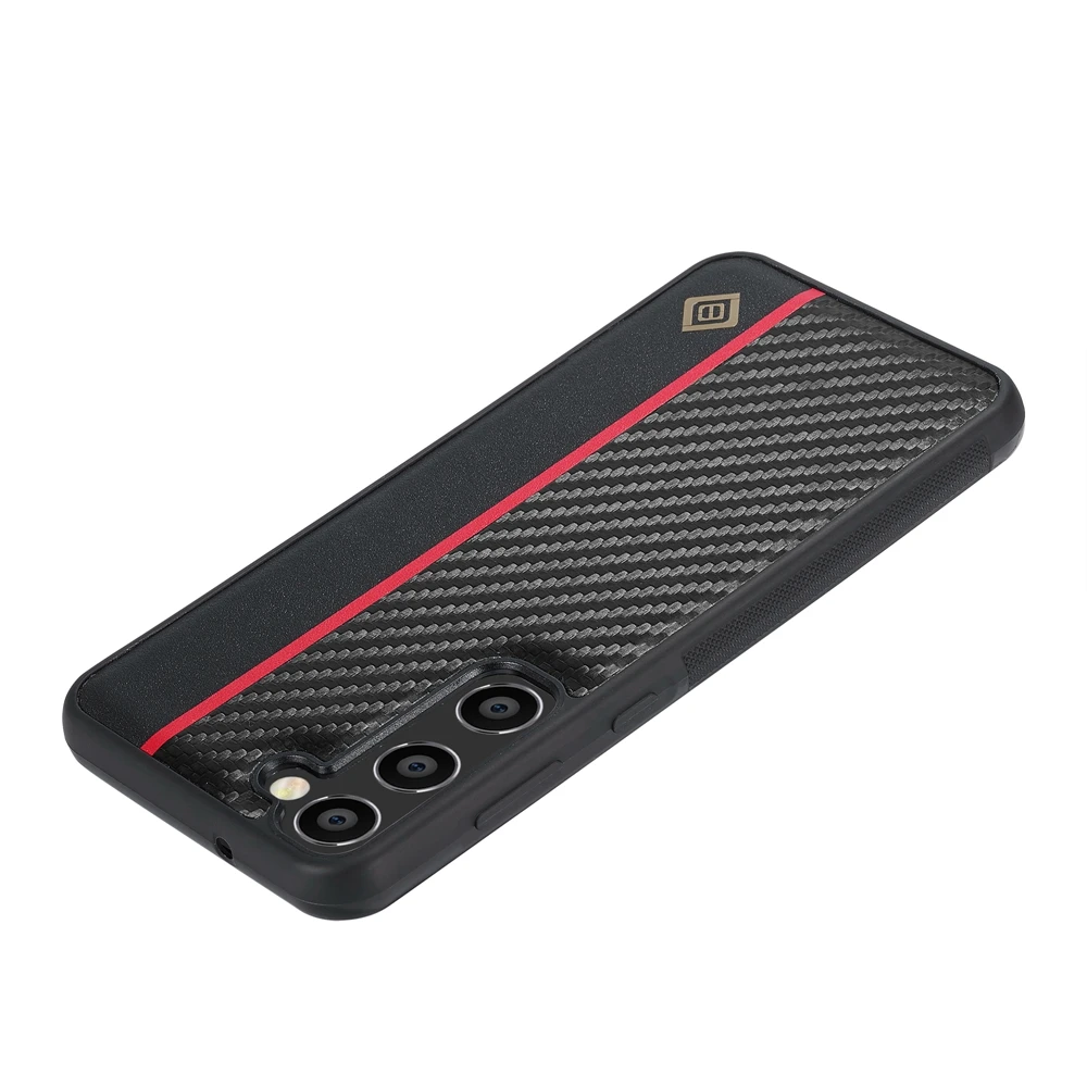 Carbon Fiber Grain Leather Case For Samsung Galaxy S26 S25 S23 S24 S22 S21 S20 FE Note 20 Ultra S10 Note10 Plus Metal Logo Cover