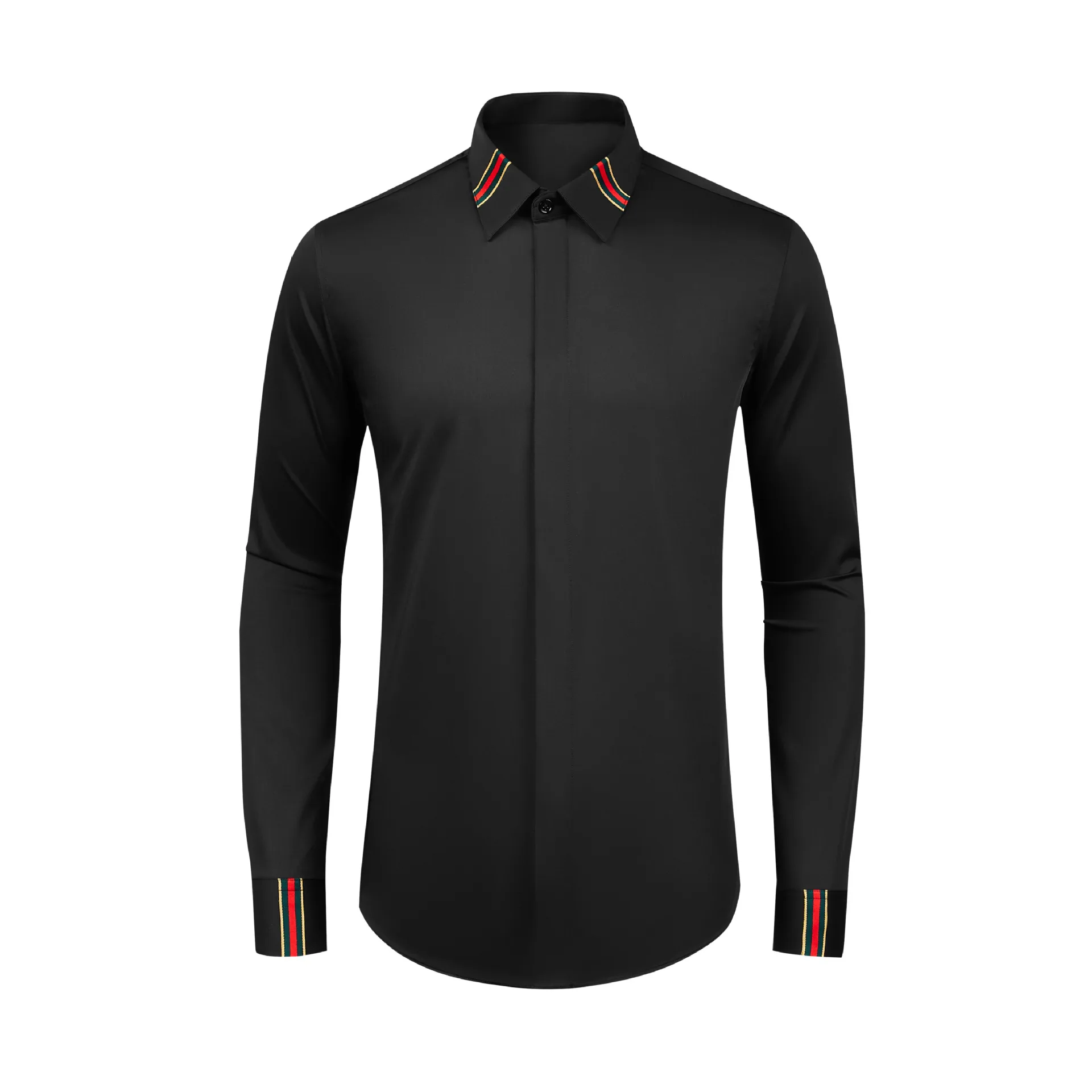 Trendy brand new leader spliced red ribbon men's shirt, no ironing and wrinkle resistant shirt hair replacement