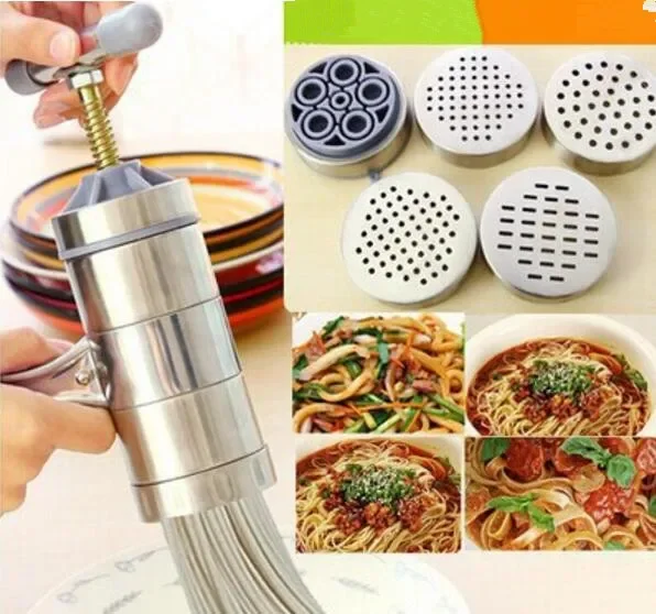 

1PC Kitchen Tools Pasta Machine Manual Noodle Maker 5 Kinds Molds Making Noodles Pastry Press Kitchen Utensils Gadgets OK 0286