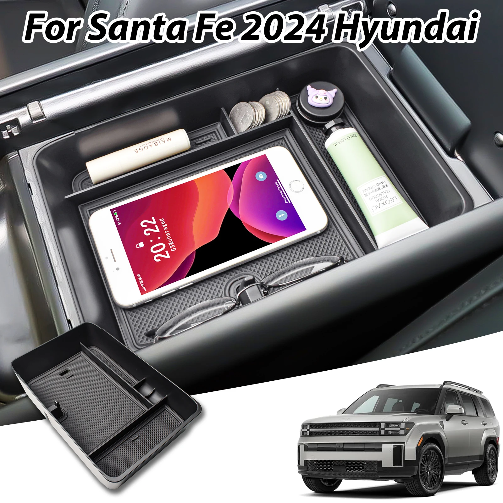 

Center Console Armrest Box For Santa Fe Hyundai 2024 Center Console Lower Tray ABS Accessories Cup Holder Storage Car Organizer