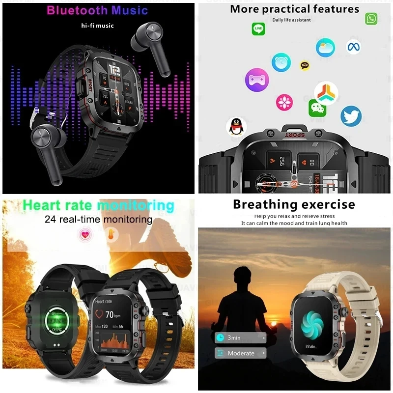 2024 neue militärische Smartwatch Männer IP68 wasserdichte Outdoor-Sport uhren BT Call Fitness GPS Track Smartwatch für Xiaomi Huawei