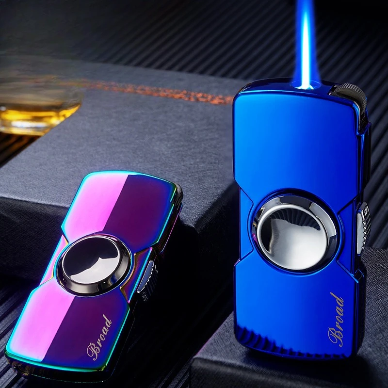 Mini Fingertip Gyro Windproof Straight Forward Blue Flame Lighter with Grinding Wheel Straight Forward, Gift Lighter