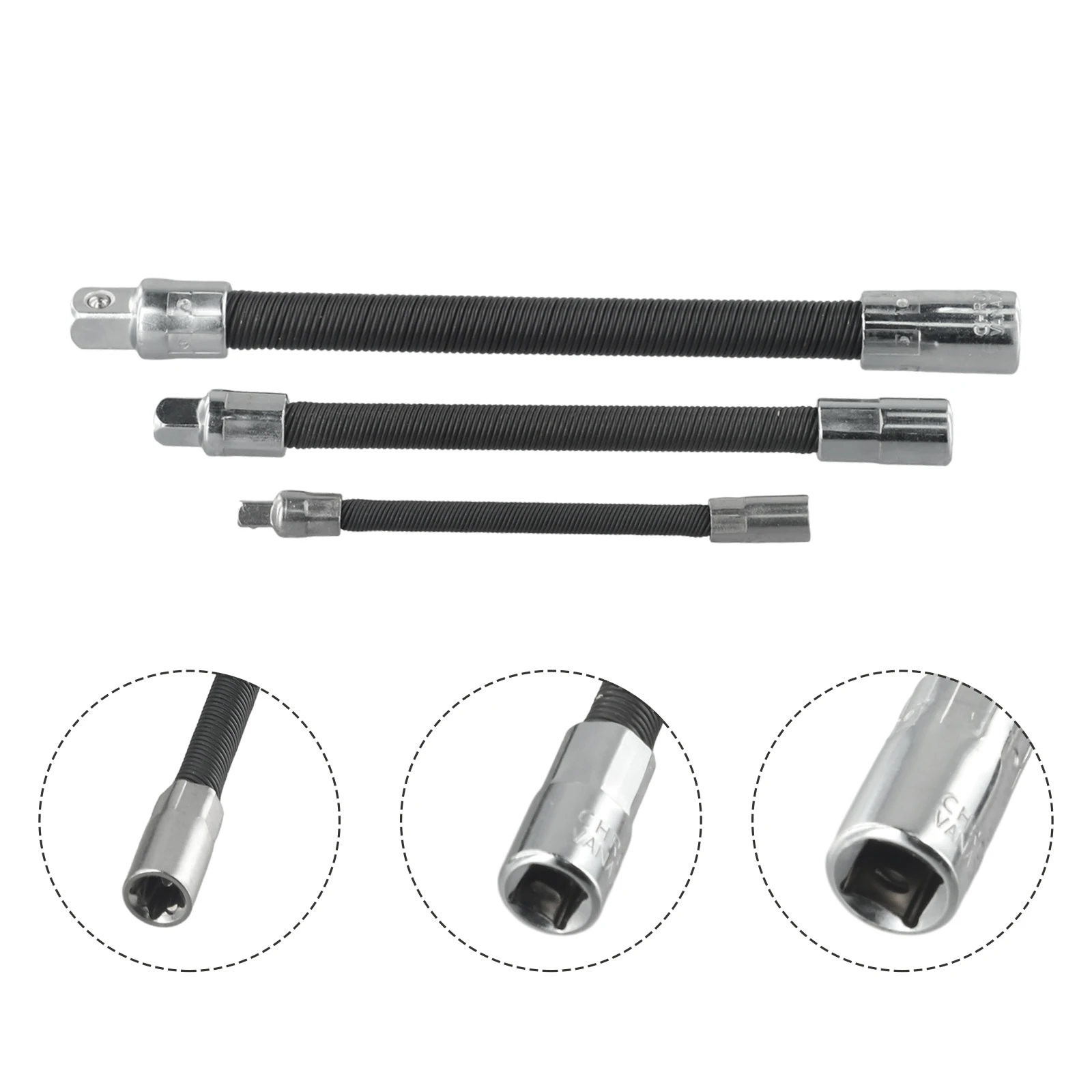

Flexible Shaft Extension Rod 3pcs Black Combination Wrench Polished Chrome Plating Socket Wrench Steel Practical Replacement