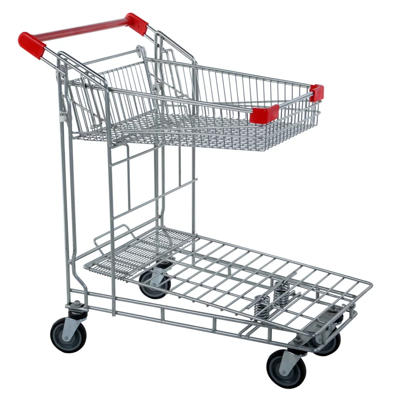 

Supermarket Shopping Flat Trolley With Double-Deck Zinc Folding Design
