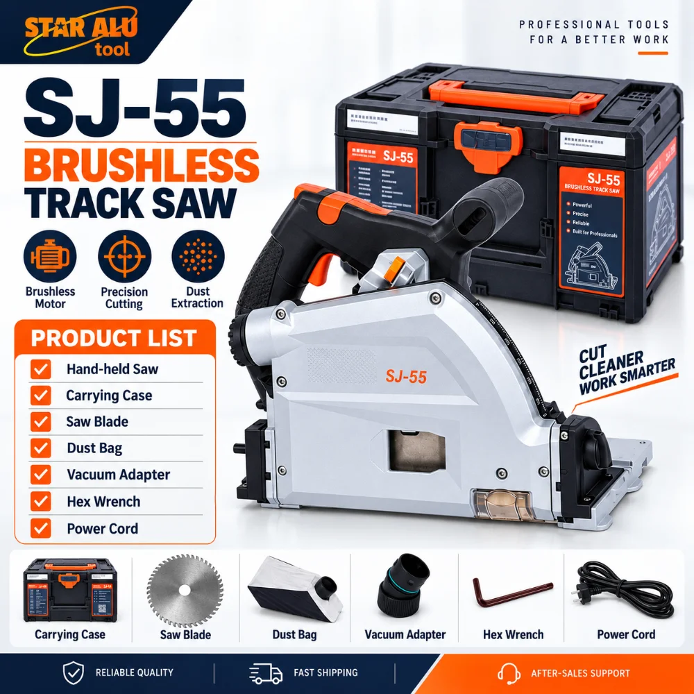 SJ-55 Brushless Electric Track Plunge Cut Saw 6500RPM Circular Cutting Machine with Guide Rail Professional Woodworking Tool