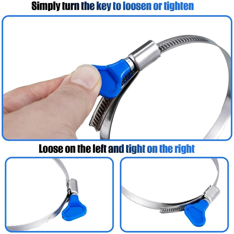 20 шт., 4-дюймовый ключ, хомут для шланга, винт с накатанной головкой, регулируемый хомут для труб, вентиляционный зажим для сушилки, нержавеющая сталь