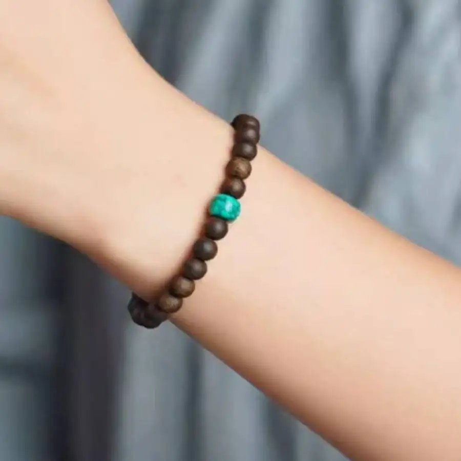 Handmade natural Turquoise bead bracelet, agarwood men's cuff button bracelet, Ramadan prayer bead bracelet, women's meditation view 3