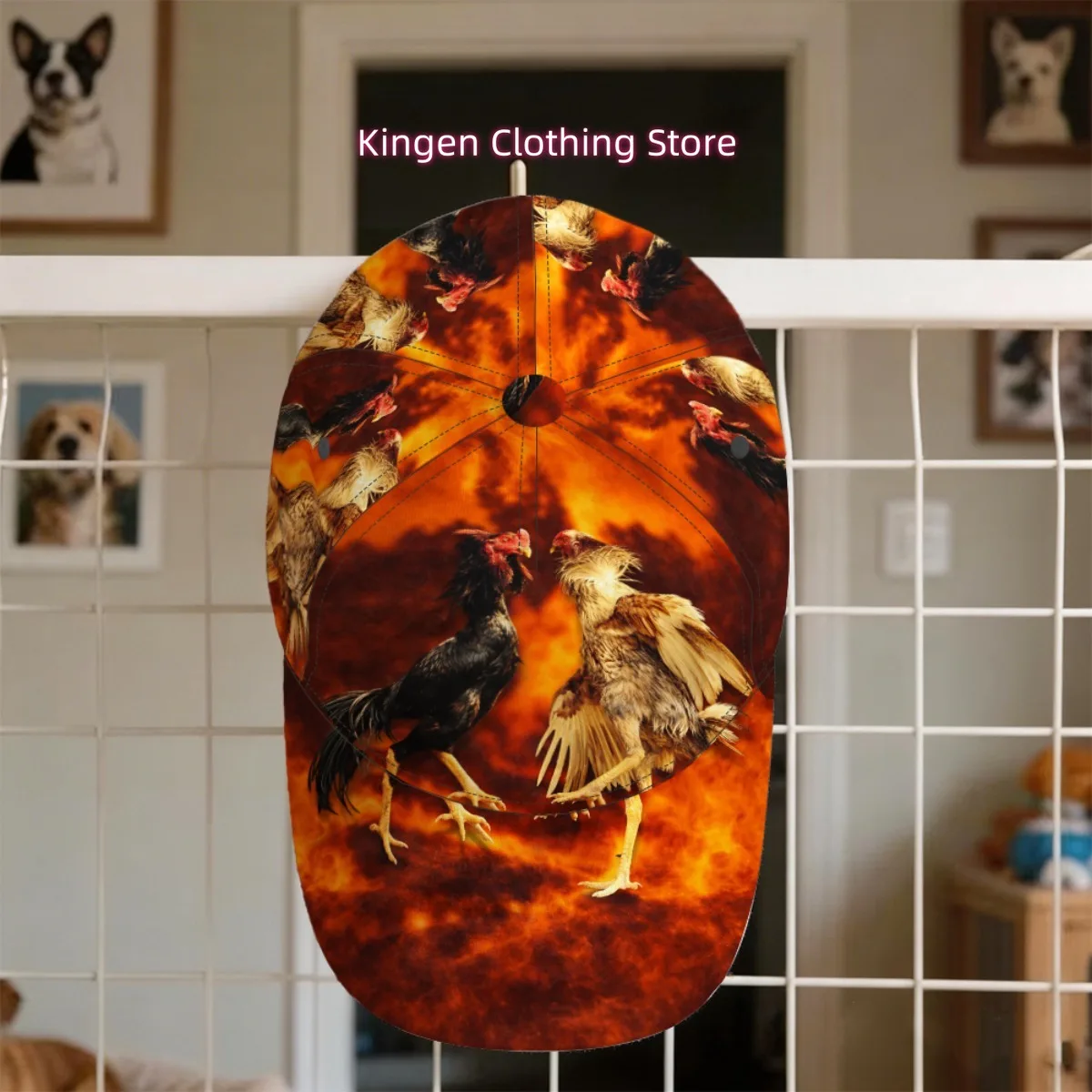 1pc Fire Rooster Clash Baseball Cap, Breathable And Lightweight, Featuring a Full Print Design, Perfect for Walking, Holiday Gif