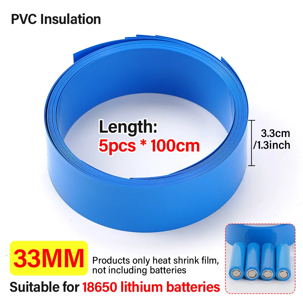 

1M PVC Heat Shrink Tube 18650 Lipo Battery Pack 33mm Insulated Protection Film Wrap lithium Case Cable Sleeve Blue