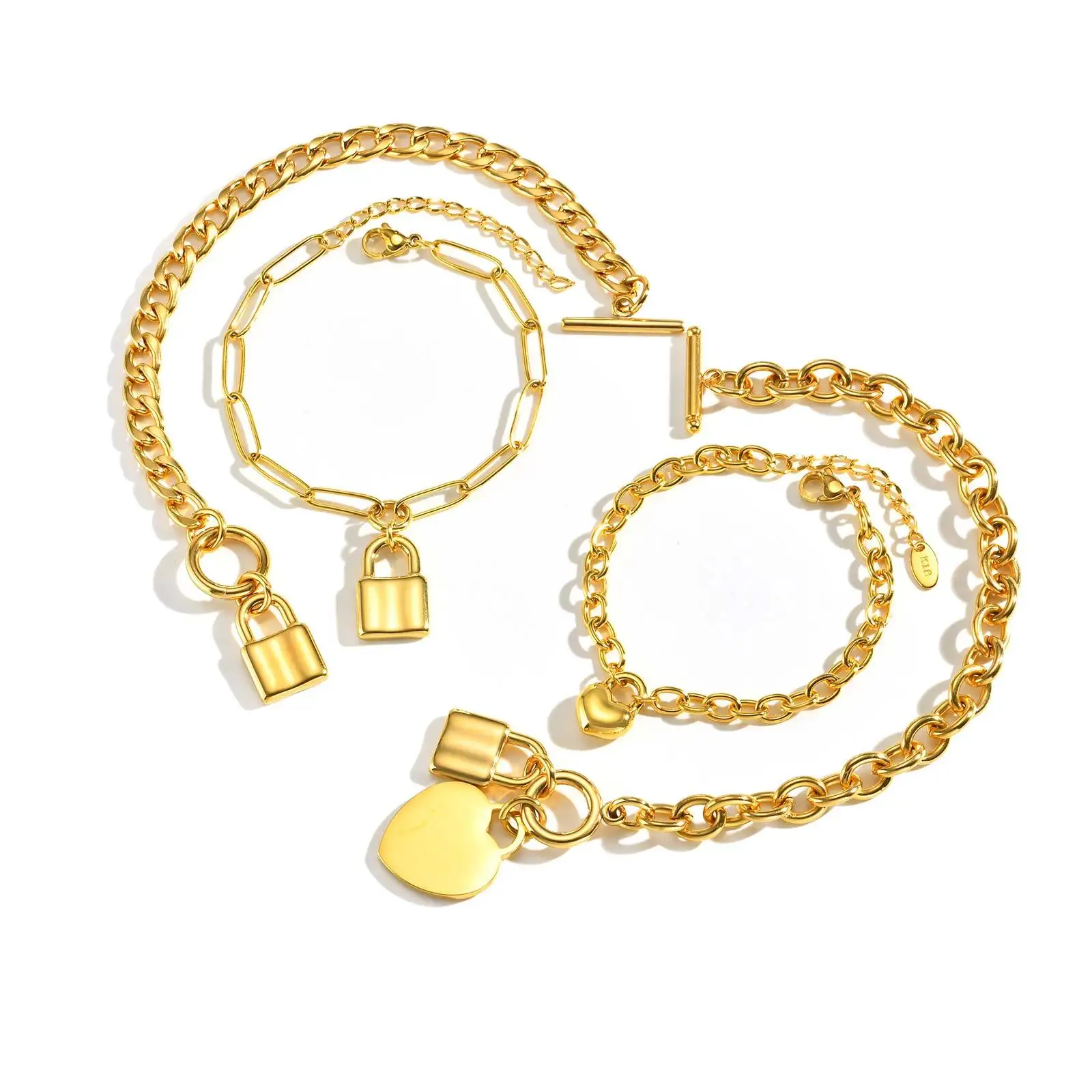 

Vnox Stainless Steel Heart Lock Pendant Bracelets Luxury 18K Gold Color Plated Jewelry Gifts For Women Girls