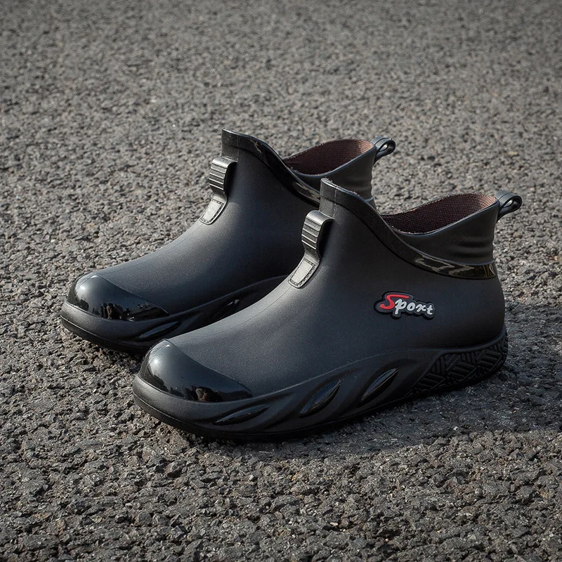 

Trendy Men's Rain Boots Waterproof Shoes Boots Soft and Comfortable Anti-odor Solid Color Rain Boots Short Fishing Non-slip Shoe
