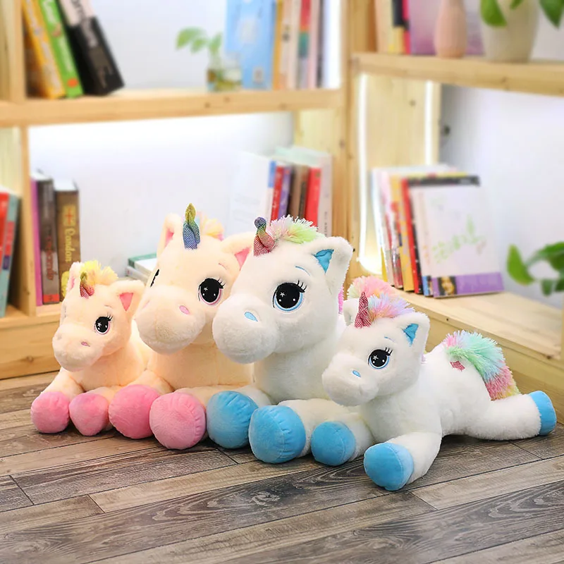 1pc 40cm/15.74in Lying Rainbow Unicorn Doll Lucky Star Little Pegasus Plush Toy Hug Rainbow Horse Birthday Gift
