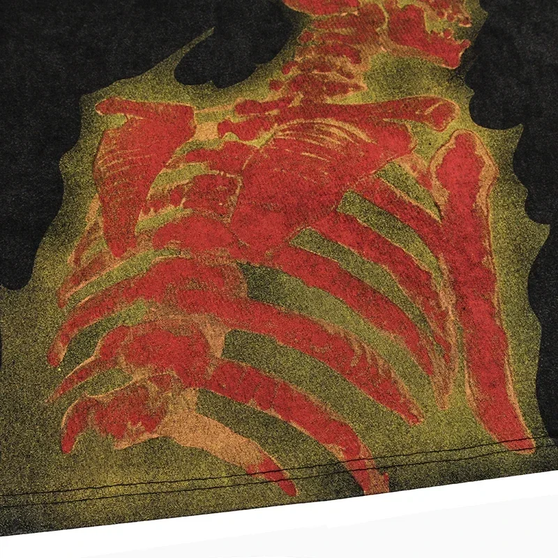 Summer Men Washed Oversized Tshirts Hip Hop Skeleton Graphic T Shirts Punk Gothic Y2K Streetwear Harajuku Casual Cotton Top Tees