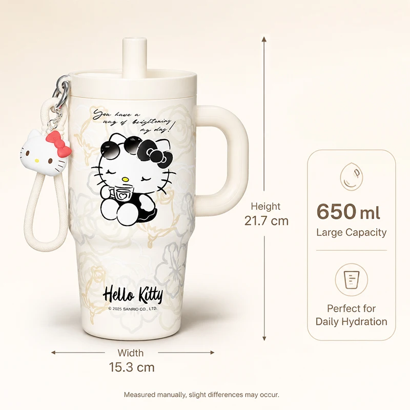 Sanrio Tumbler 650ml Large Capacity Hello Kitty Insulated Ice Cup Portable Water Bottle Keep Warm Cold Vacuum Flask for Girls