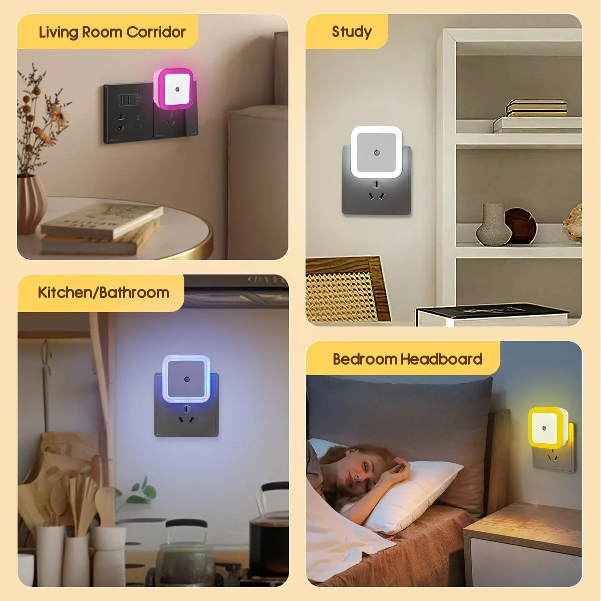 Led Mini Square Intelligent Light Control Induction Plug-In Small Night Light Bedroom Bedside Socket Light Energy-Saving Light