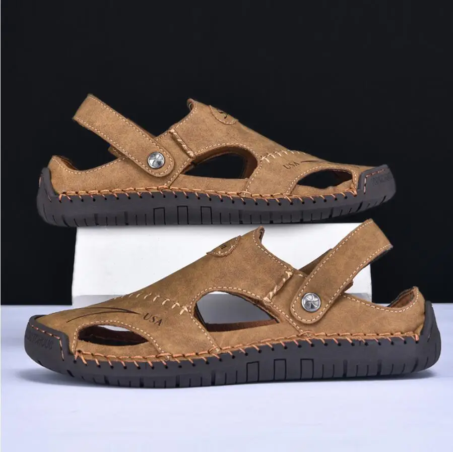 

2026 Handmade Summer Sandals Men Breathable Leather Shoes Man Outdoor Men Sandals Antiskid Beach Sandals Hollow Shoes Fashion