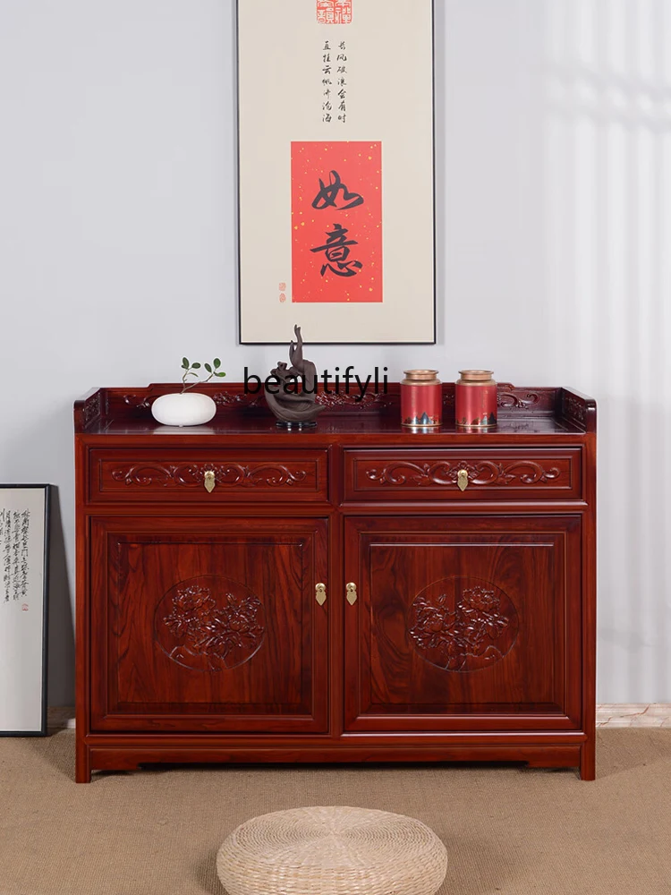 

Wall-Mounted Solid Wood New Chinese Style Cabinet Rack Light Luxury Sideboard Wine Cabinet Living Room and Kitchen