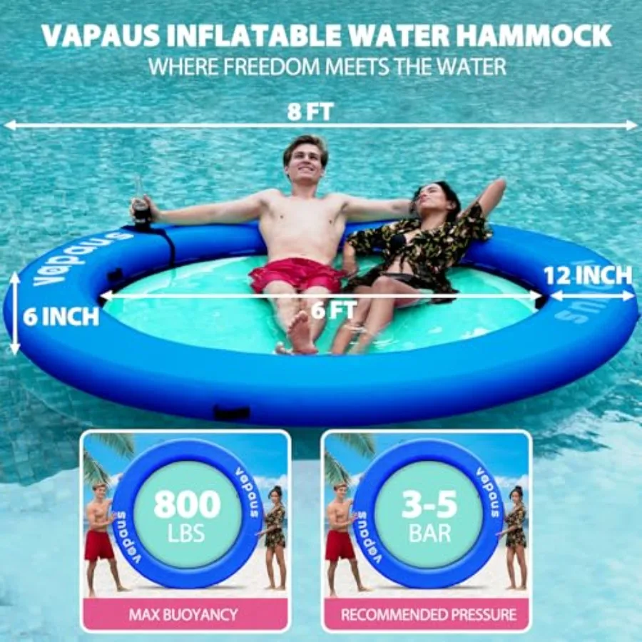 Okrągły, dmuchany hamak wodny, wytrzymały ponton do jeziora, materac do opalania dla dorosłych, platforma do pływania w basenie.