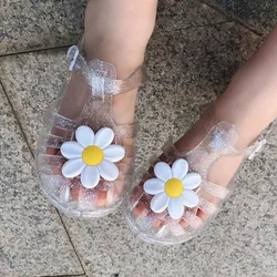 2024 New Girl Small Daisy Flower scarpe per bambini Jelly Princess scarpe romane per bambini con punta chiusa