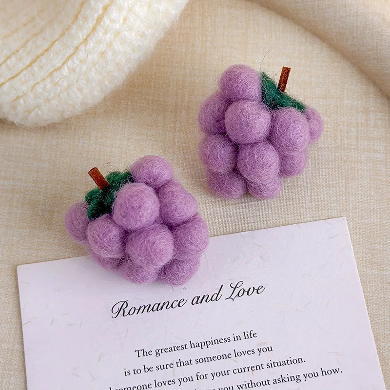 Unique Handmade Dangle Earrings For Women Purple Woolen Plush Grape Design Anniversary Gift Trendy Fashion Jewelry
