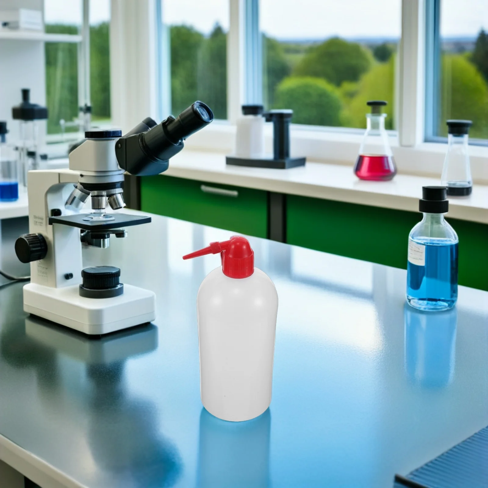 6 قطعة زجاجات غسيل المختبر 1000 مللي غطاء أحمر ضيق الفم زجاجة ضغط بلاستيكية لتنظيف المختبرات الطبية العلمية إعادة الملء