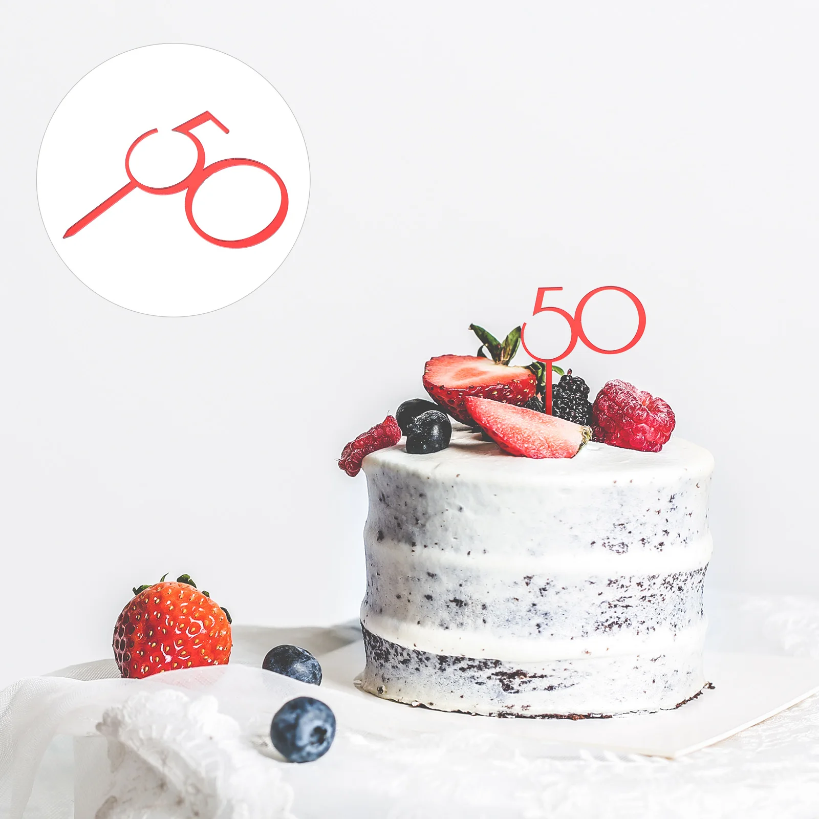 

10pcs Cake Toppers 50th Birthday Red Acrylic Cupcake Picks Dessert Accessories Party Photo Props for Decoration