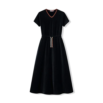Schabbat-Kleid für Teenager/Frauen, Winter-Robe mit Kurzen Ärmeln, 2 Kordelbändern, Mädchen Schwarzes Velours-Kleid, Größen XS-XXXL – Detail 11