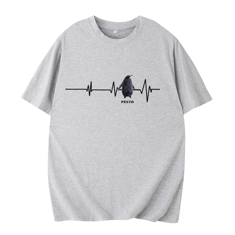 Heartbeat Pesto Oversized Shirt Preppy Crew Neck T-Shirt Unisex,Pesto Fan Club - Fun Wildlife Clothing,Penguin Lovers,Streetwear