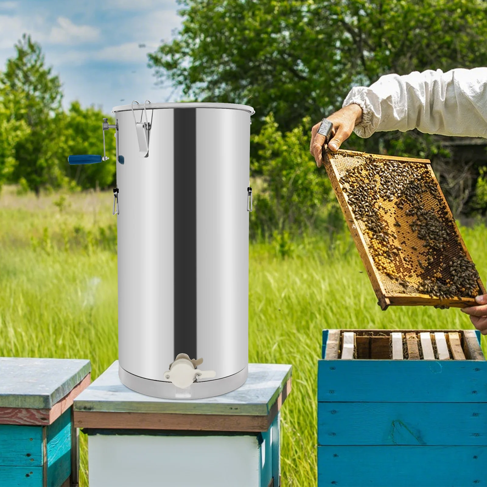 35*70cm Stainless Steel Manual Honey Spinner Beekeeping Extraction Tool Honeycomb Spinner FOR Chinese Bees, Italian Bees, Soil Bees, Wild Bees, Etc.