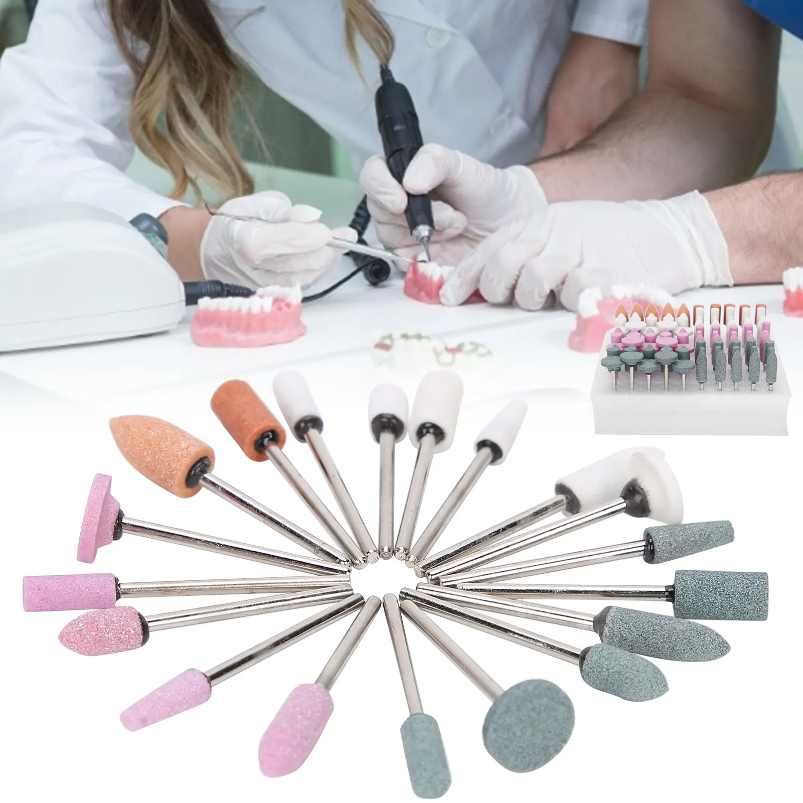 100pc assortiti Dental Stone Grinding Light Curing Resin Polisher Head Burs Stone Nail Drill Bits Set resistenza alle alte Temperature