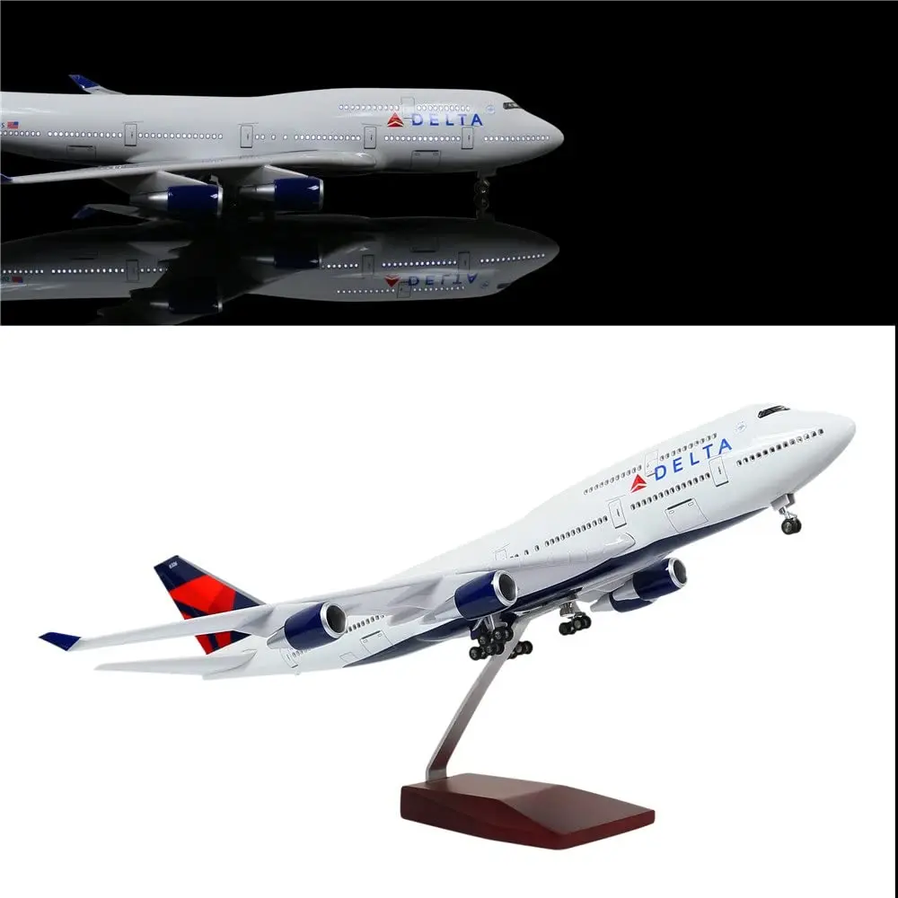 

B747 Delta Air Lines Aircraft Models Boeing 747 Plane Model Jet Airplane With Led Light (Touch Or Sound Control) For Collected