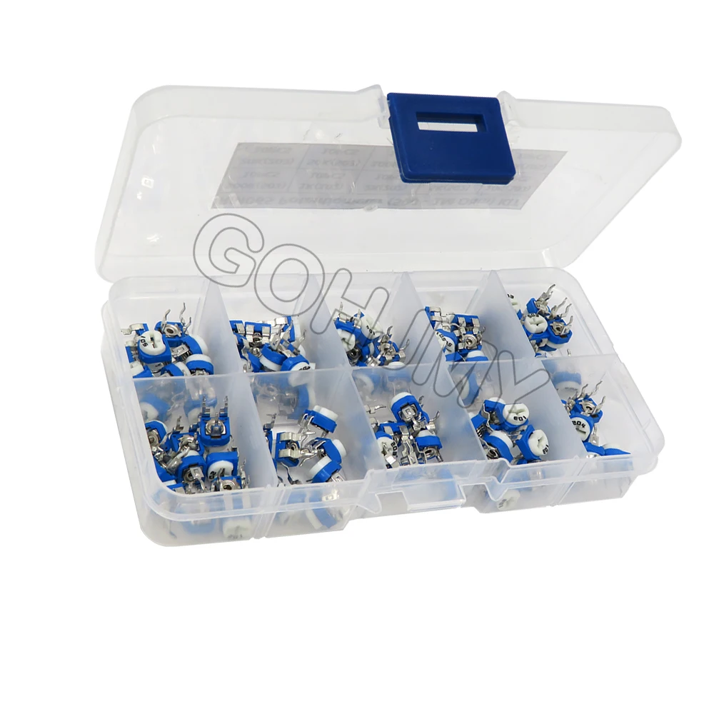 100PCS with Box 500-1M Ohm Multiturn Trimmer Potentiometer Set Variable Resistors Kit,RM065 Potentiometer Adjustable Resistor 
