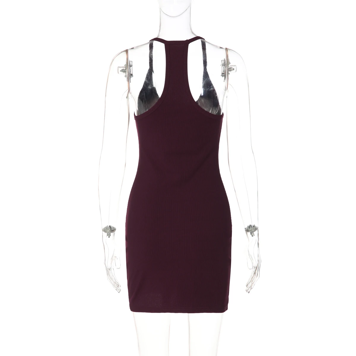 Hugcitar Geripptes Neckholder-Kleid Einfarbiges Rückenfreies Sexy Bodycon Minikleid Frühling Sommer Lässige Damenkleidung Streetwear Party Festival – Detail 2