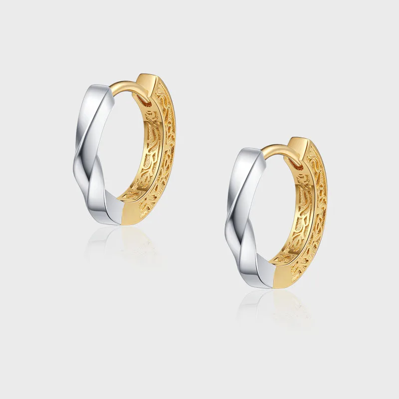 

Двухцветные пряжки для ушей из стерлингового серебра 925 пробы с гравировкой Мебиуса, гальванические минималистичные и универсальные серьги, ювелирные изделия для повседневного ношения