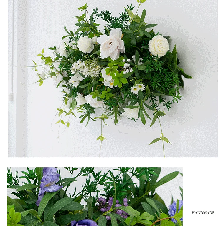 Grüne Pflanze, violette künstliche Blumenreihe, Hochzeitsgang-Boden-Blumenarrangement, Hängeblume, Outdoor-Gartenparty-Hintergrunddekoration – Detail 4