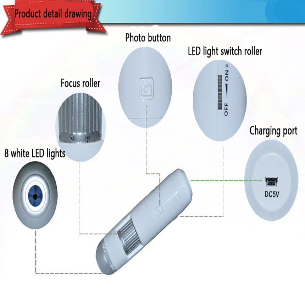 Portable 720p Digital Wifi Wireless Microscope Skin Scalp Hair Analyzer Facial Skin Hair Scalp Pores Magnifier