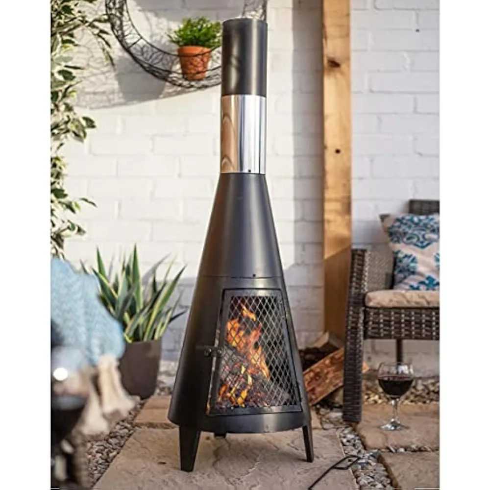 

63 inch Tall Chiminea Outdoor Fireplace for Backyard and Patio - Wood Burning Rocket Fire Pit