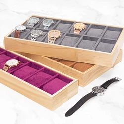 Solid Wood Watch Storage Box High Appearance Level Flannelette Table Display Tray Bracelet Bracelet Watch Multi-grid Column