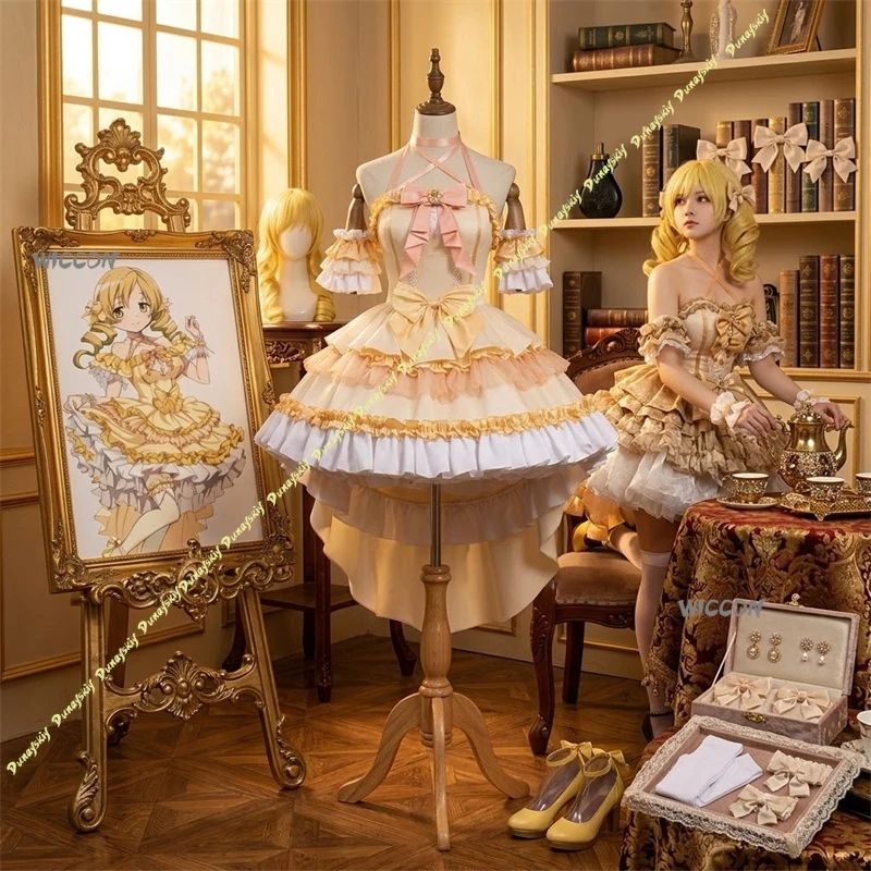 

Mami Tomoe Costume Puella Magi Madoka Magica Costume Hallowen Play Role Clothes High Quality Set With Clothes,Wigs,shoes