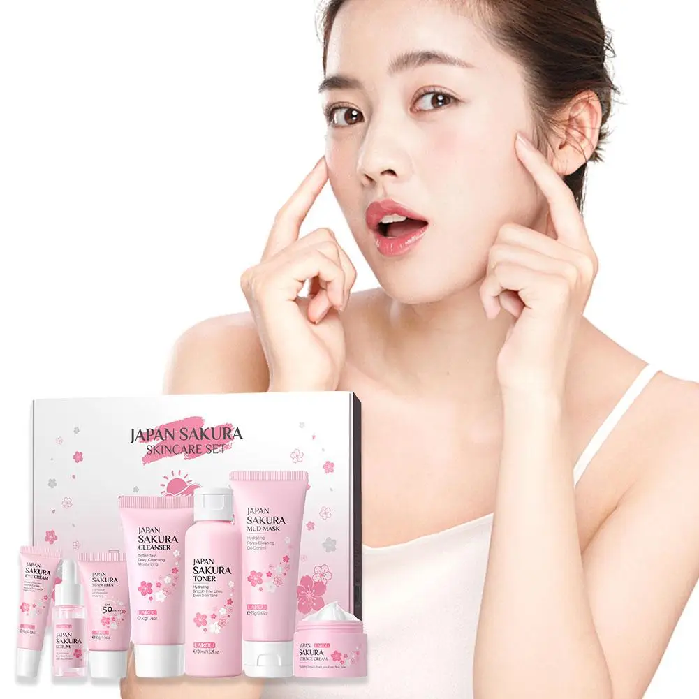 

7pcs/set Sakura Facial Skin Care Set Moisturizing Nourishing Beauty Serum Repairing Cream Balm Lip Hand Makeup Soothing Cre M0N6