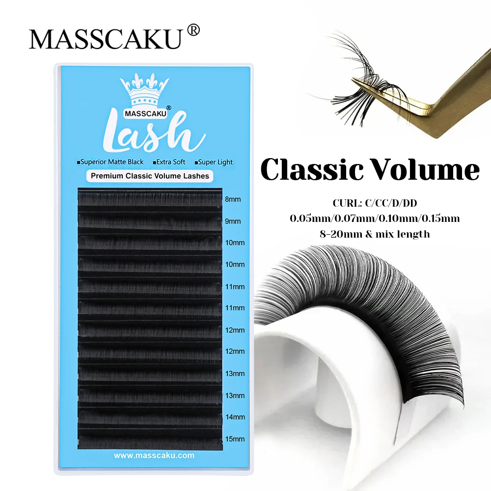 

12 Rows MASSCAKU 8-20mm and Mix Length Natural Looks Classic Regular Lashes Individual Synthetic Mink Russian Volume Eyelashes