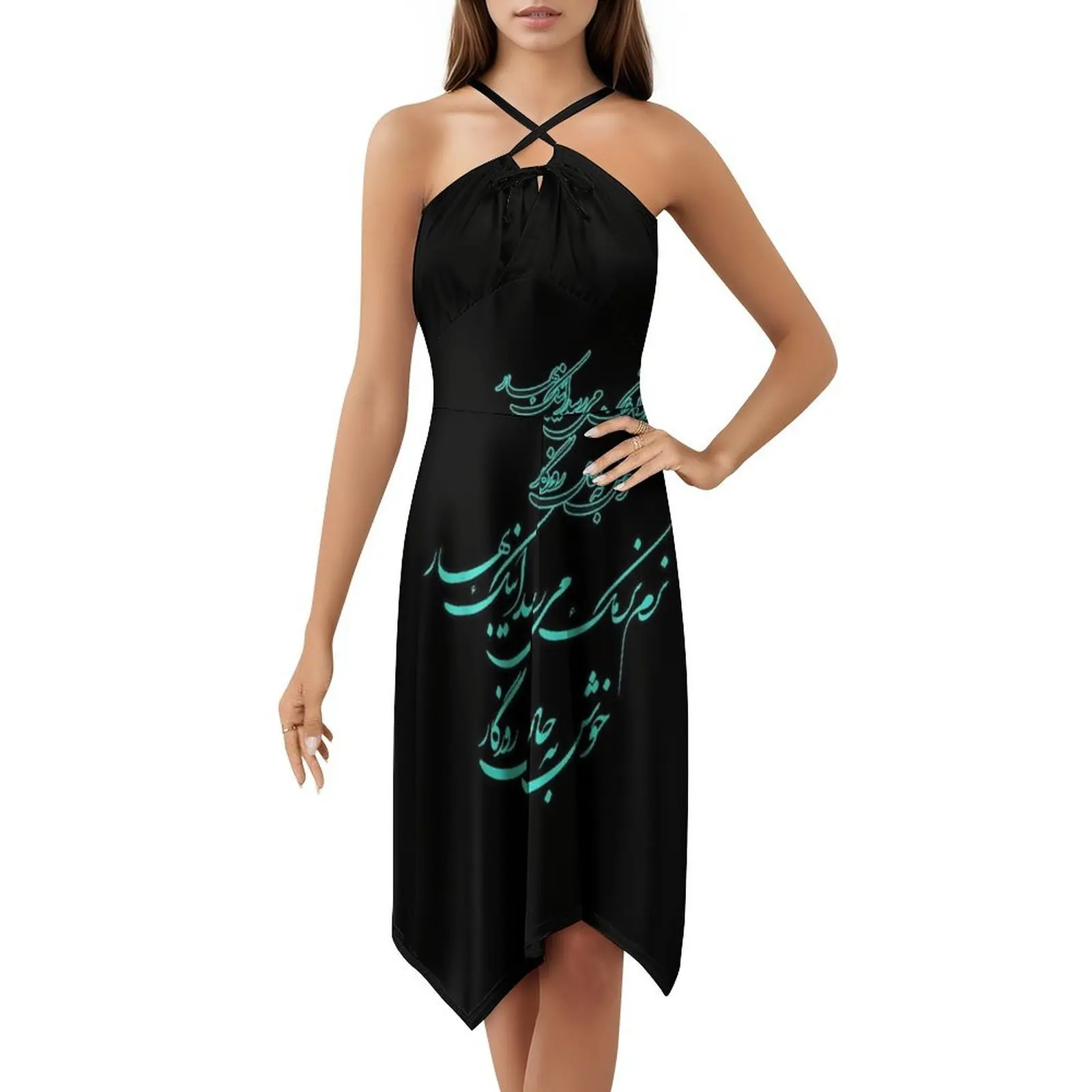 فستان Norouz Design للخط الفارسي حول فستان الربيع باهار البوهيمي بدون أكمام للنساء مطبوع عليه فساتين حفلات الشاطئ