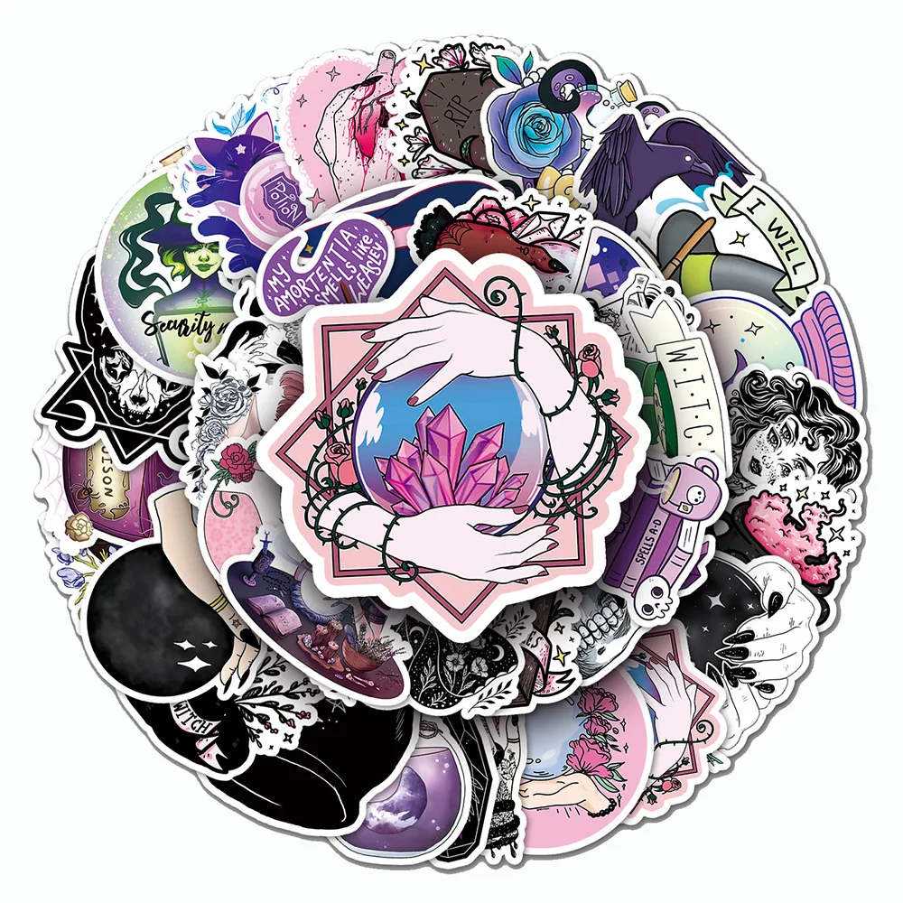 10/30/50/100 sztuk Horror czarownica aptekarz magiczna naklejka estetyczne Graffiti Laptop naklejki na deskorolkę fajne naklejki Goth dla zabawek dla dzieci