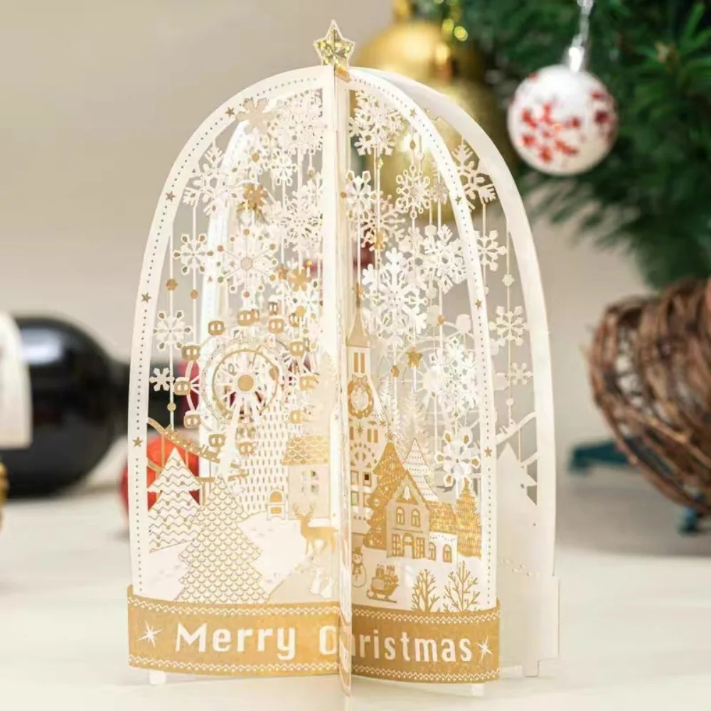 

Creative 3D Christmas Greeting Cards Hot Stamped Pop-Up New Year Cards Paper Carving Laser Engraved Thank You Letter Student