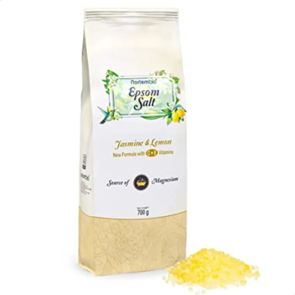 NORTEMBIO Sales de Epsom 100% Fragancia Jazmín y Limón 700g | Fuente concentrada de magnesio | Hidratada con Vitamina C y E | E-Book Incluido